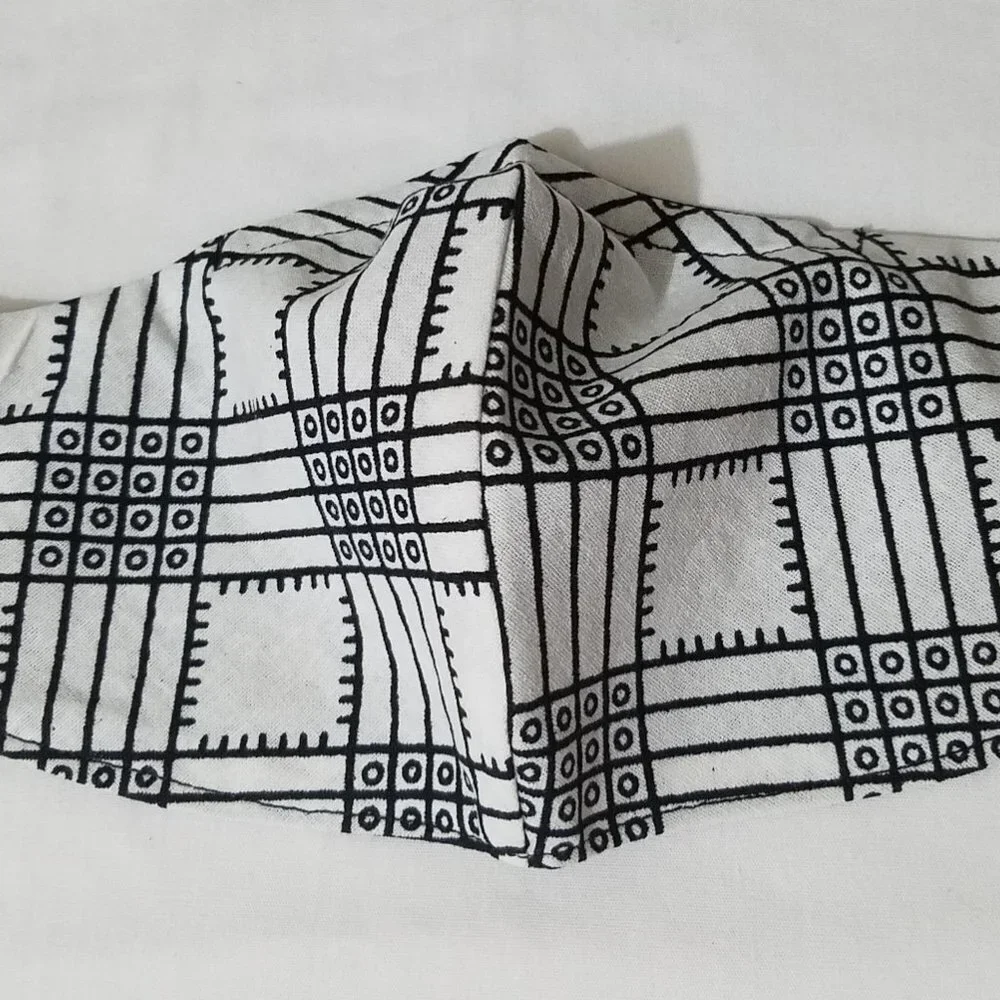 Hand Crafted Face Mask Reversible African Wax Print White and Black Adult Size